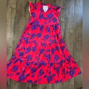 Floral bright Red and Purple long midi Dress